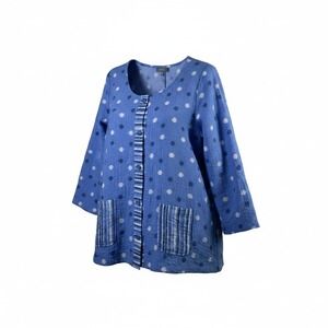 Habitat Clothes to Live In Blue Polka Dot Stripe Button Front Top Medium M